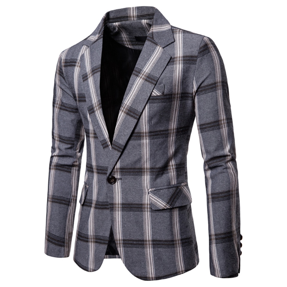 Men's Casual Blazer in Plaid Print Men's Casual Blazer in Plaid Print