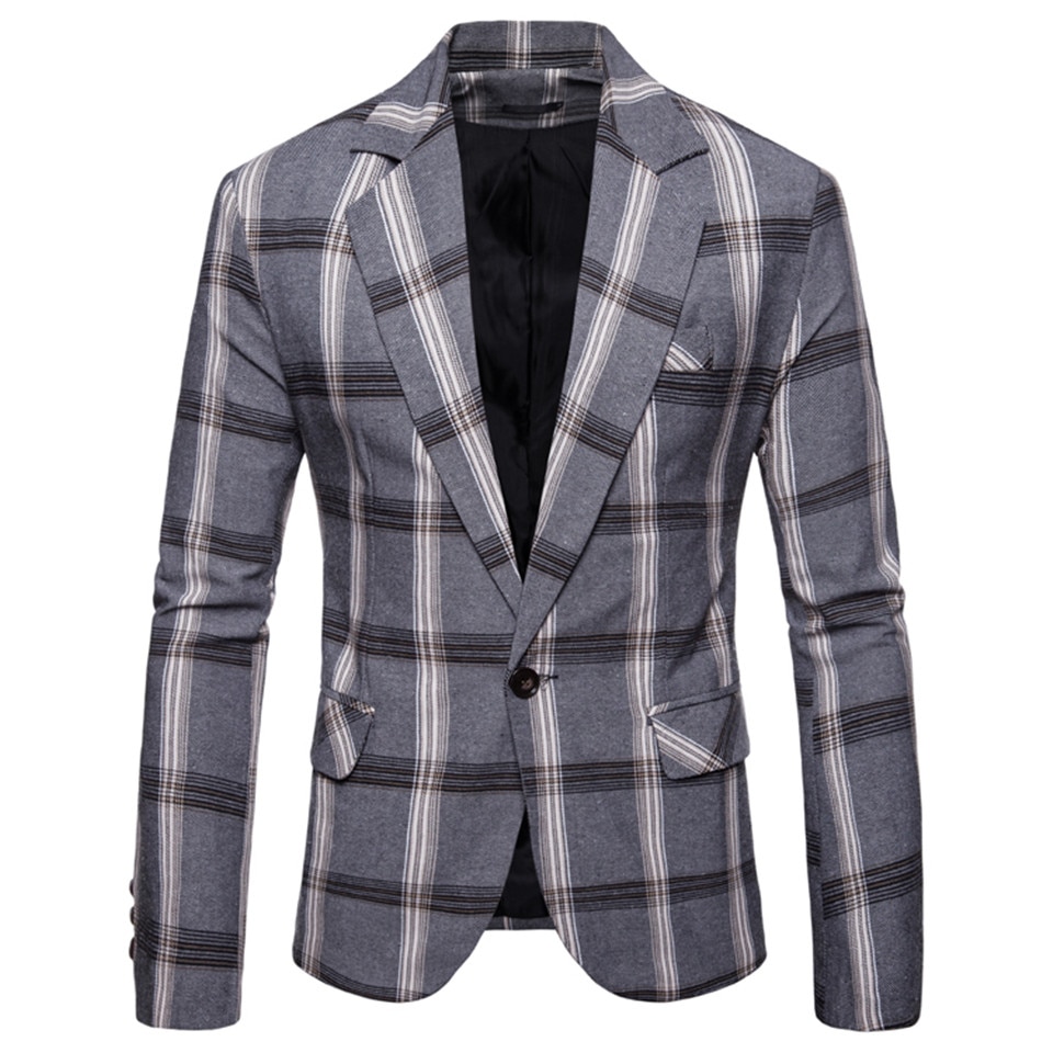 Men's Casual Blazer in Plaid Print Men's Casual Blazer in Plaid Print