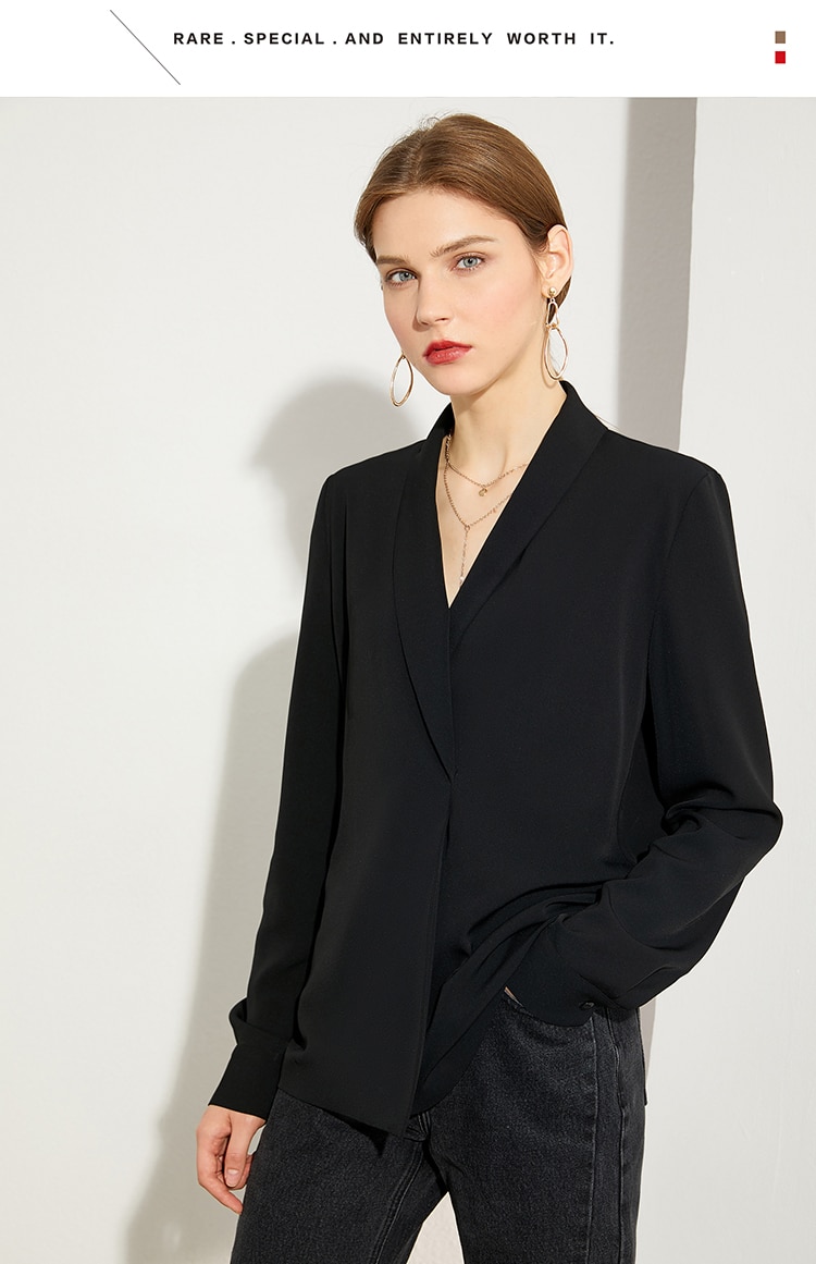 Women's Long Sleeved V-Neck Blouse