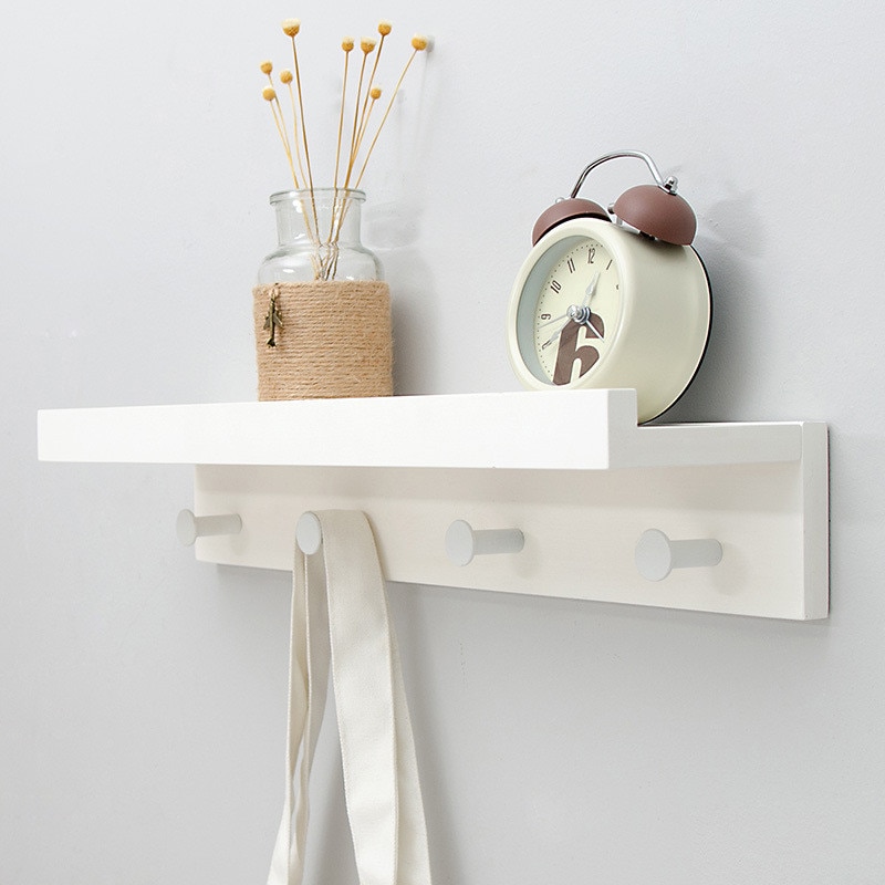 Wood Wall Shelf with Hanging Hooks Wood Wall Shelf with Hanging Hooks