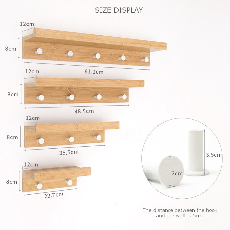 Wood Wall Shelf with Hanging Hooks Wood Wall Shelf with Hanging Hooks
