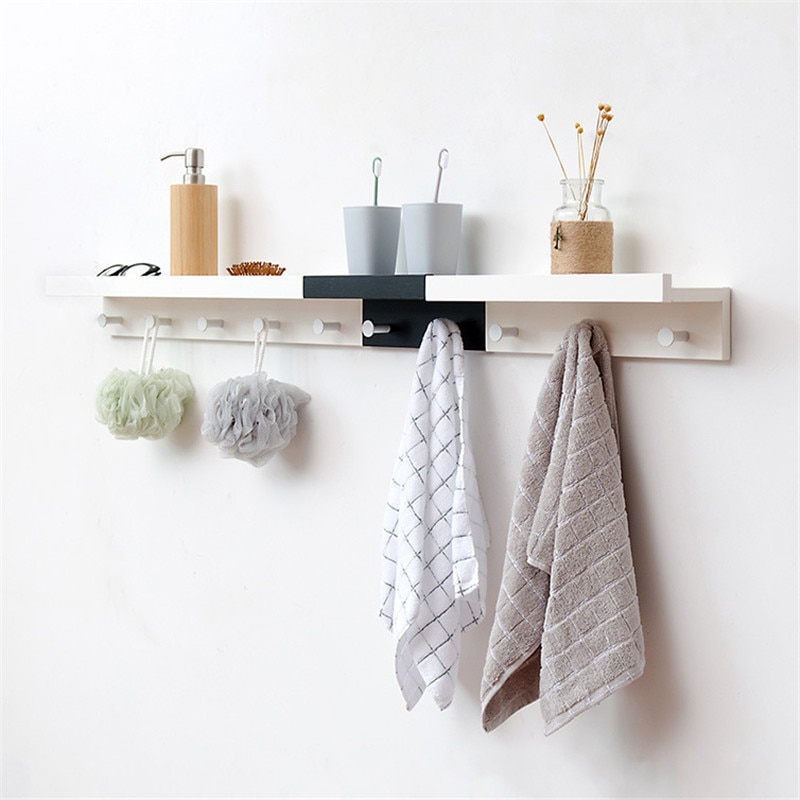 Wood Wall Shelf with Hanging Hooks Wood Wall Shelf with Hanging Hooks