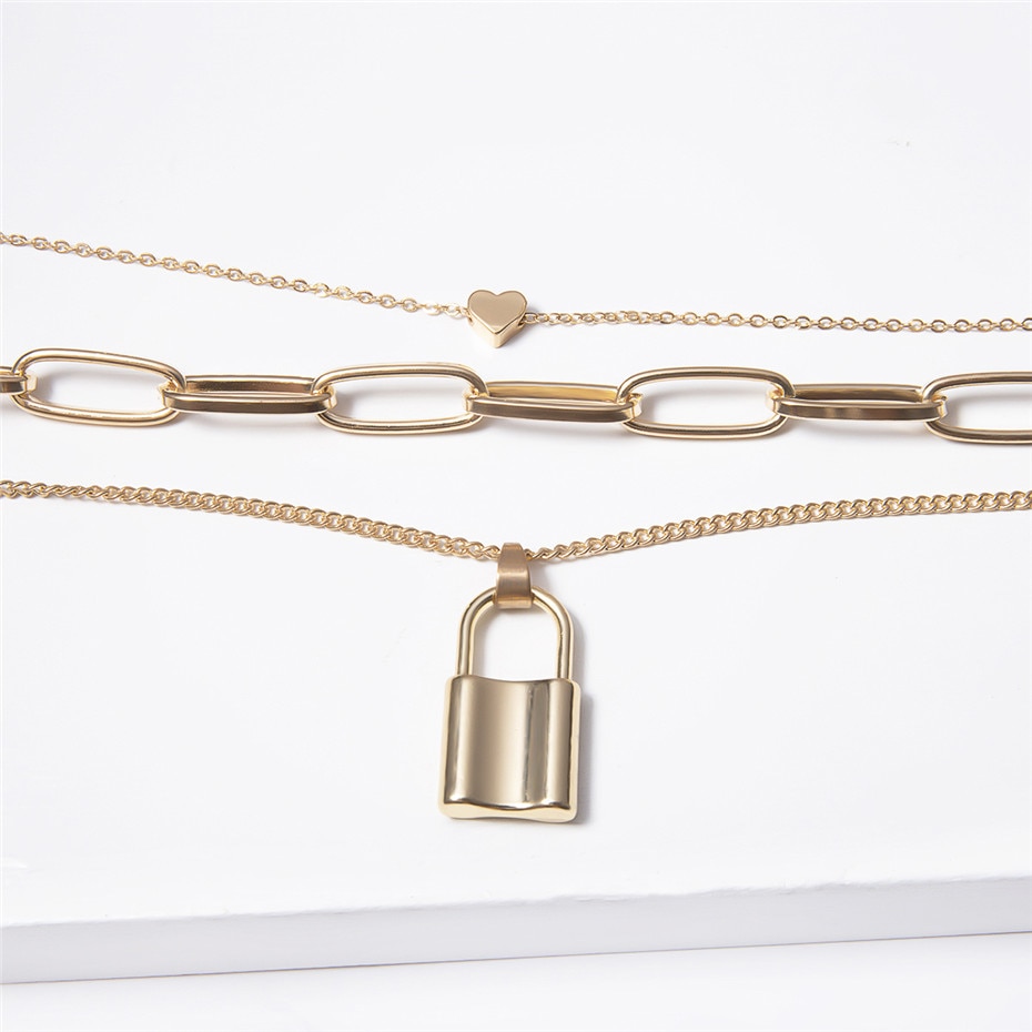 Multi Layer Lock Pendant Choker