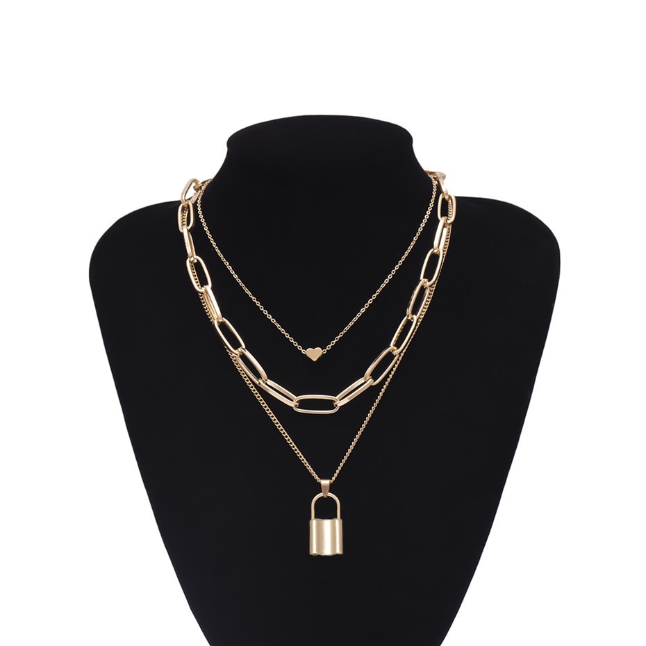 Multi Layer Lock Pendant Choker