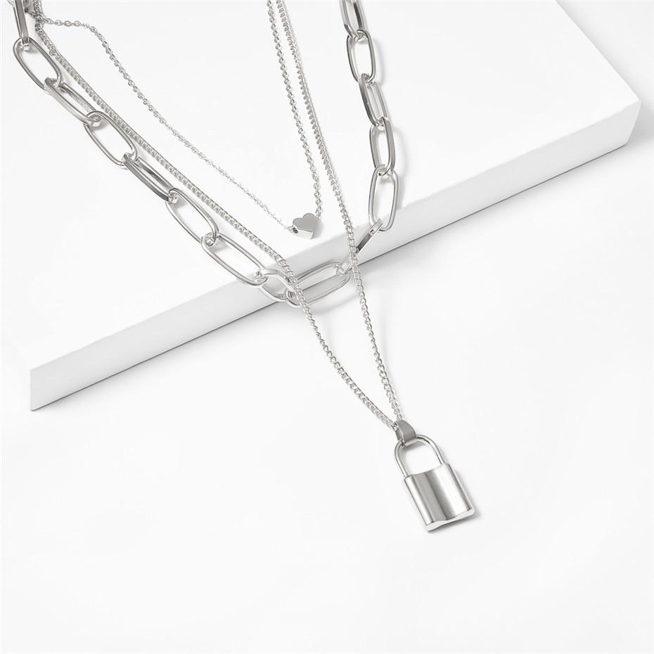 Multi Layer Lock Pendant Choker