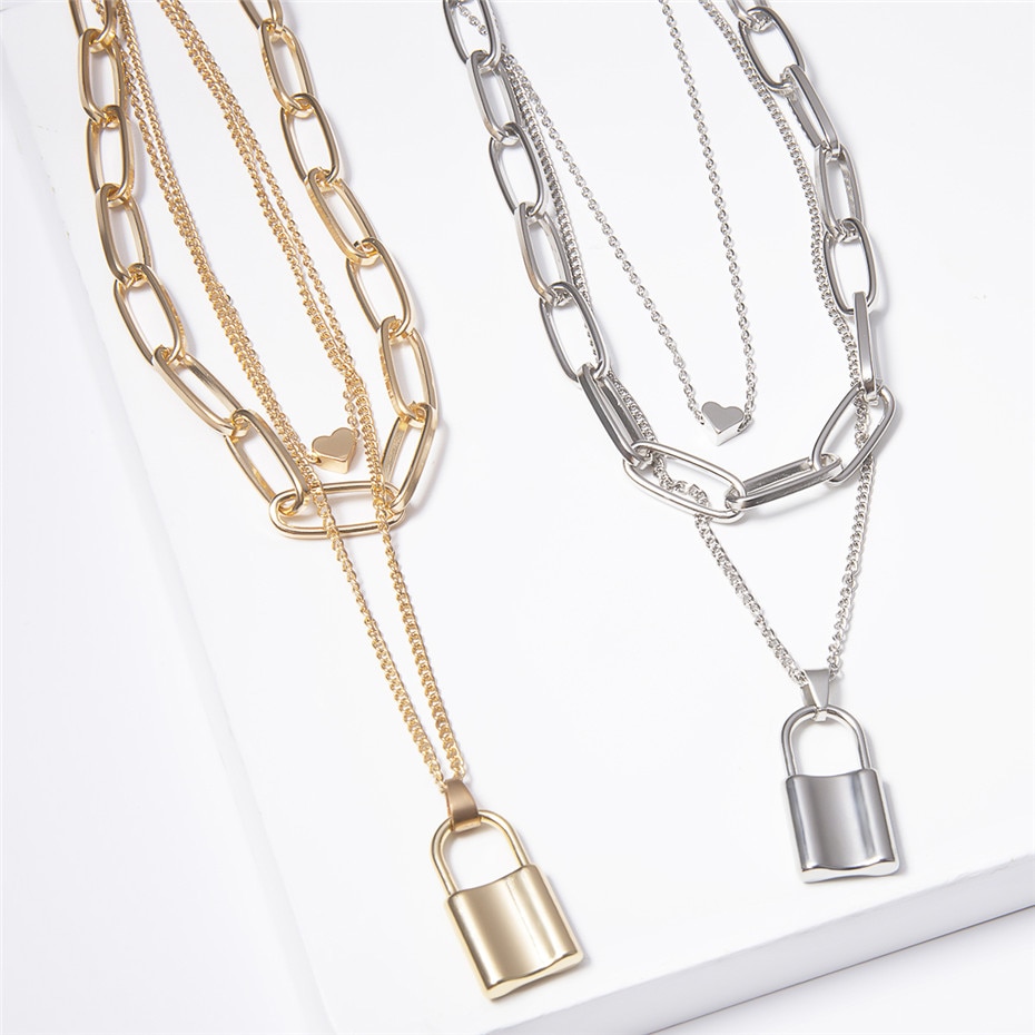 Multi Layer Lock Pendant Choker