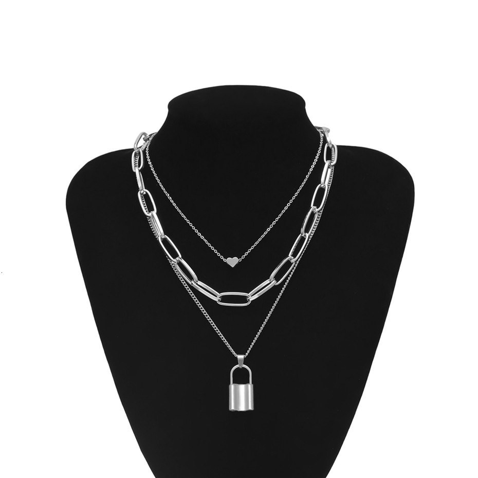 Multi Layer Lock Pendant Choker
