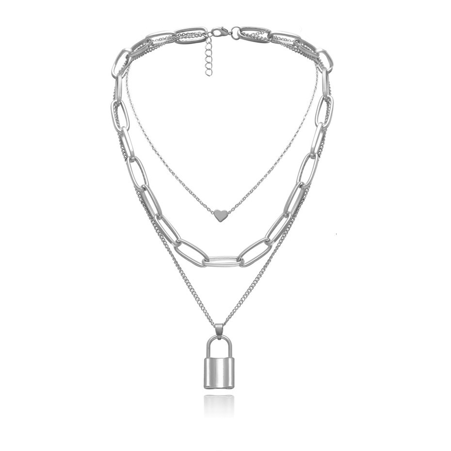 Multi Layer Lock Pendant Choker